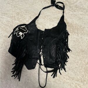 Black Leather Fringe Vest